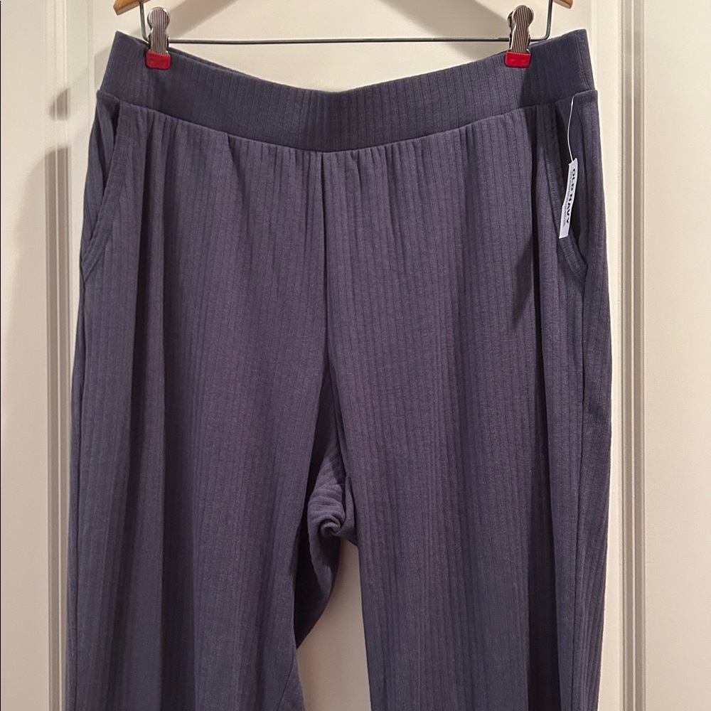 NWT Old Navy elastic High Waist Ribbed Wide Leg Pants PullOn blue pockets sizeXL